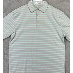 Peter Millar Summer Comfort Polo Shirt Mens Medium Grey Blue Stripes Golf Rugby